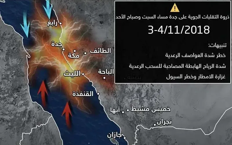 حالة الطقس : تحذيرات من امطار وسيول جدة
