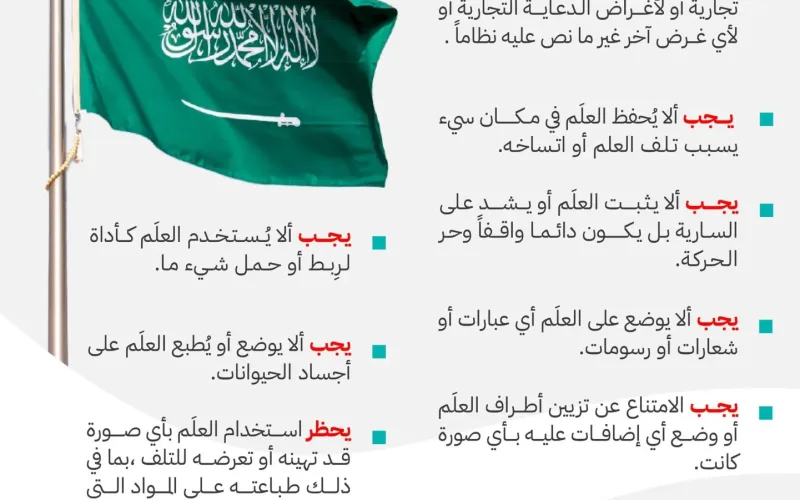 محظورات إستخدام العلم السعودي أهمية إحترام الرمز الوطني
