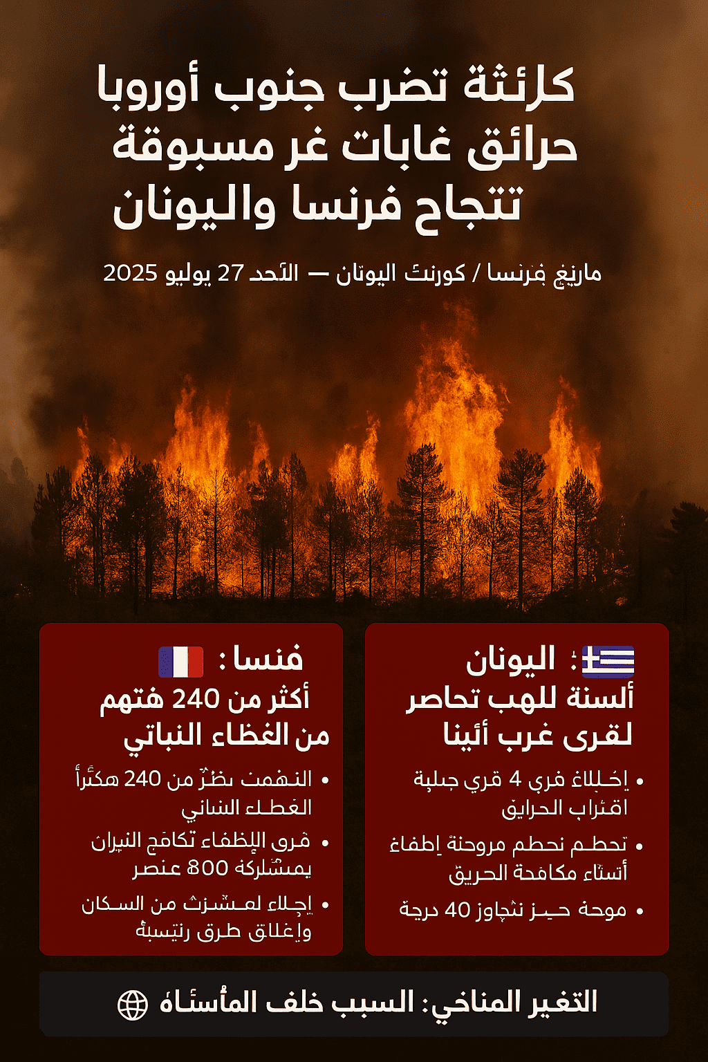 حرائق غابات في جنوب فرنسا واليونان حرائق غابات في جنوب فرنسا واليونان