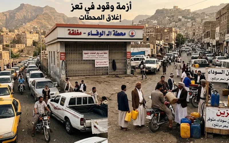 أزمة خانقة في تعز… إغلاق محطات الوقوف “بترول-بنزين” اليوم الثلاثاء